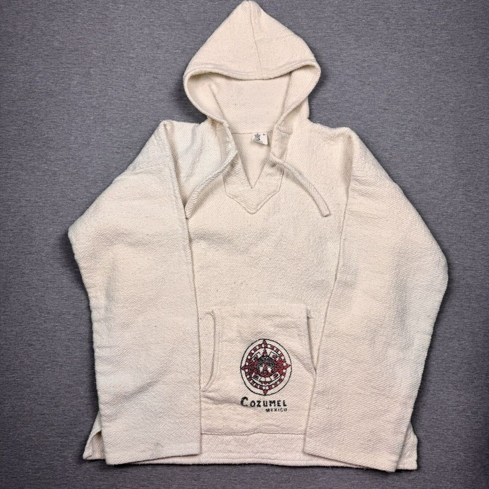 Cozumel Mexico Pullover Hoodie Womens XL Ivory Cotton Colorful Graphic Heavy